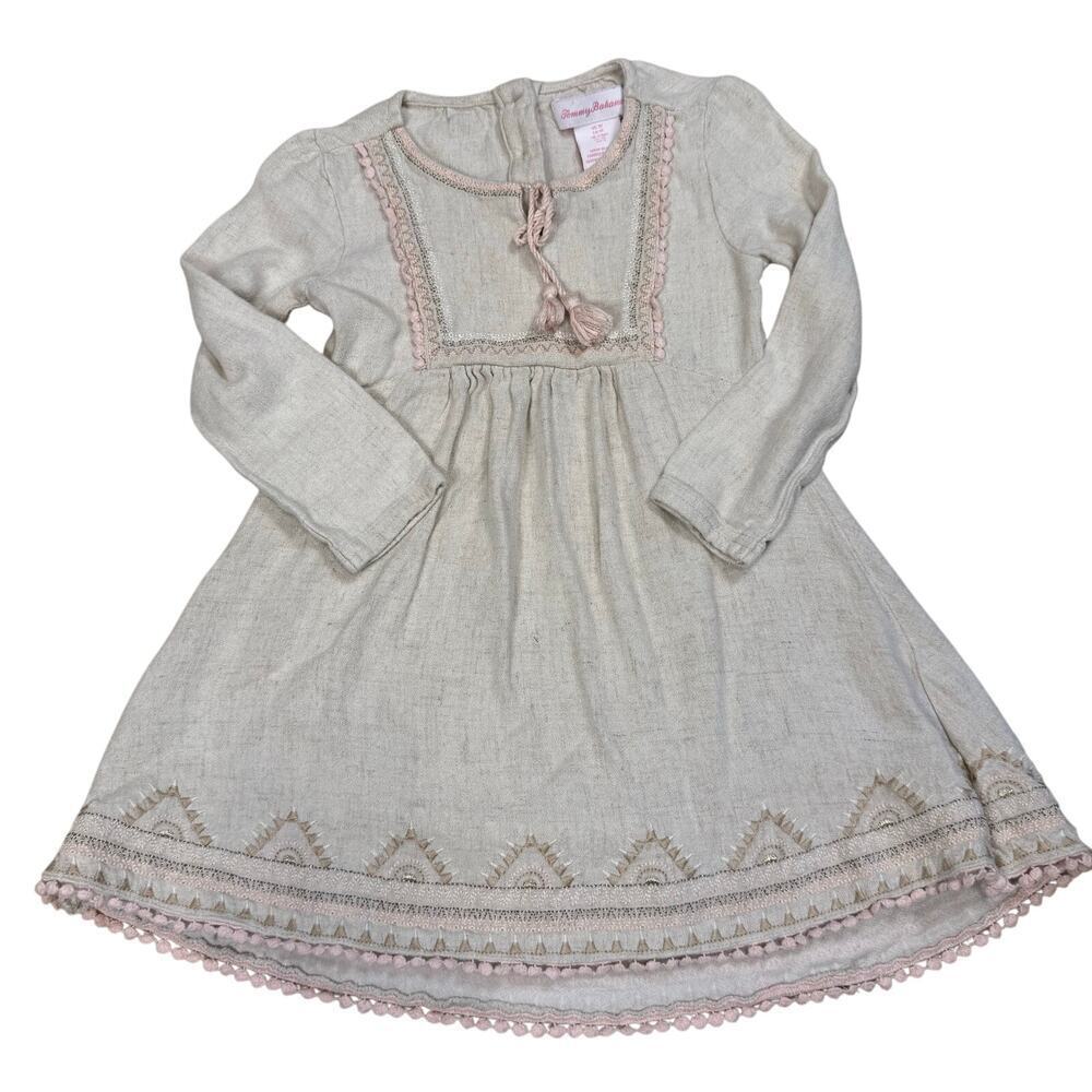 Tommy Bahama Toddler Boho Linen Blend Dress Tassel Neck Embroidered Hem Size 3T - Picture 1 of 7